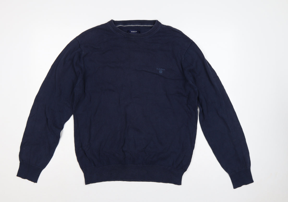 GANT Men’s Blue L Crew Neck Logo Knit Pullover Jumper