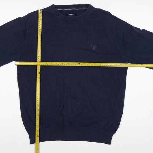 GANT Men’s Blue L Crew Neck Logo Knit Pullover Jumper