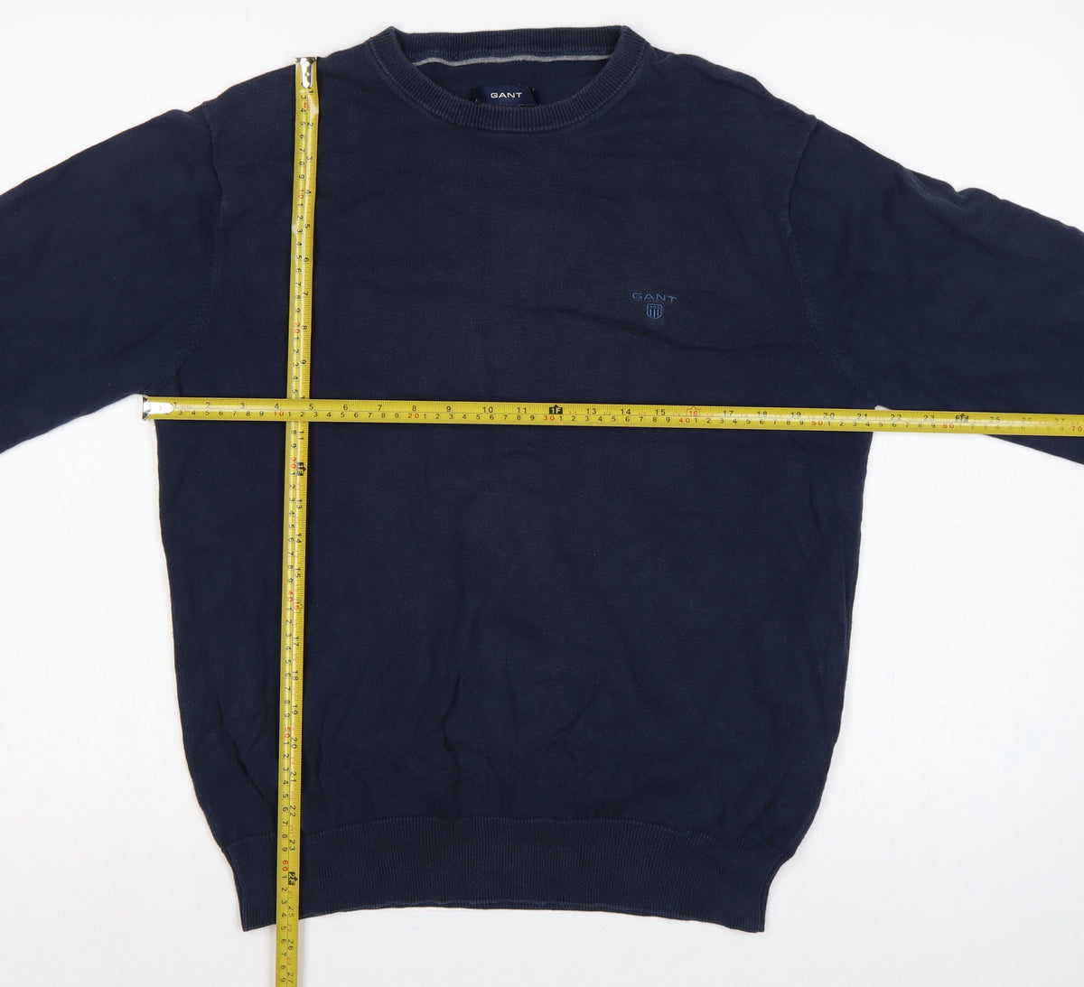 GANT Men’s Blue L Crew Neck Logo Knit Pullover Jumper
