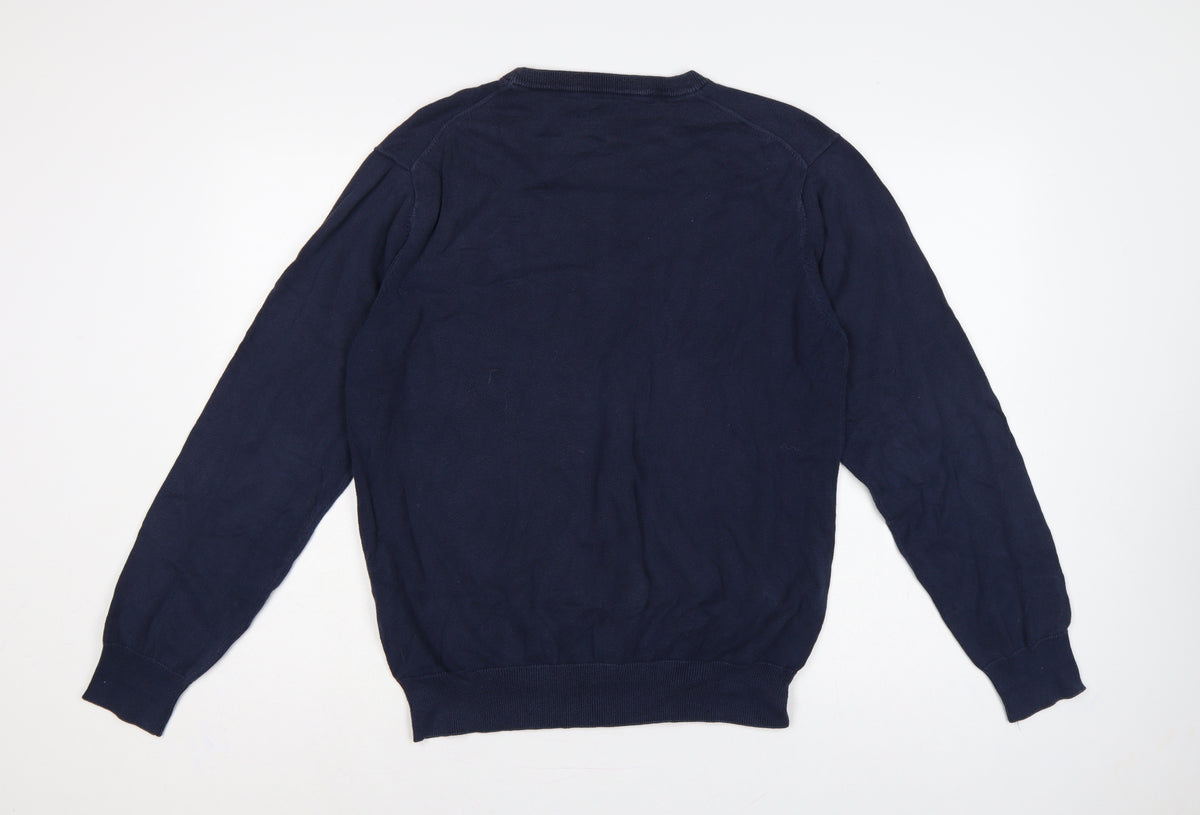 GANT Men’s Blue L Crew Neck Logo Knit Pullover Jumper