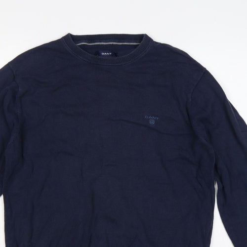 GANT Men’s Blue L Crew Neck Logo Knit Pullover Jumper