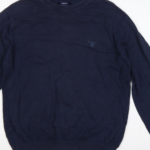 GANT Men’s Blue L Crew Neck Logo Knit Pullover Jumper