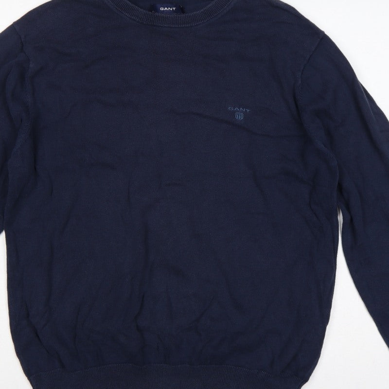 GANT Men’s Blue L Crew Neck Logo Knit Pullover Jumper
