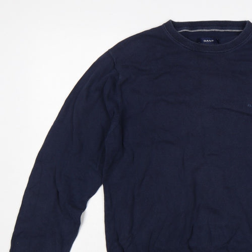 GANT Men’s Blue L Crew Neck Logo Knit Pullover Jumper
