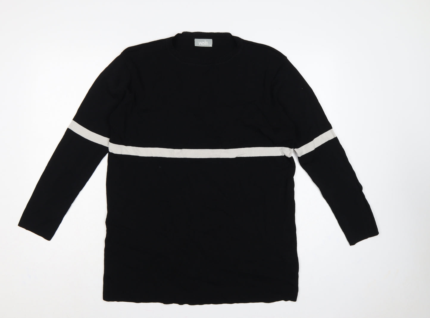 Wallis Women’s Black White Stripe Tunic Jumper UK 14 Long Sleeve Knit