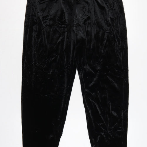 Gap Women Black M Velvet Jogger Trousers Elastic Waist Drawstring