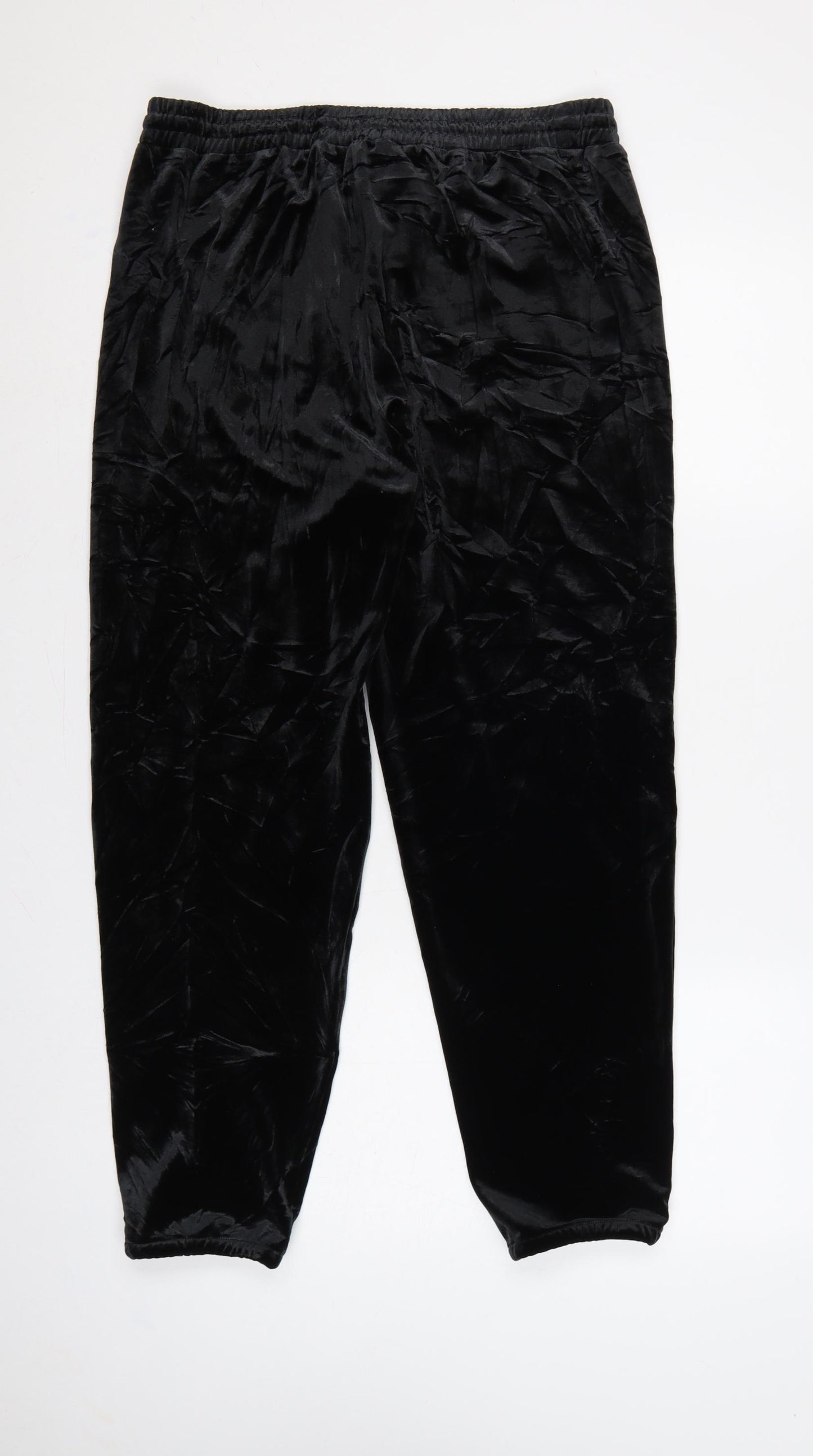 Gap Women Black M Velvet Jogger Trousers Elastic Waist Drawstring