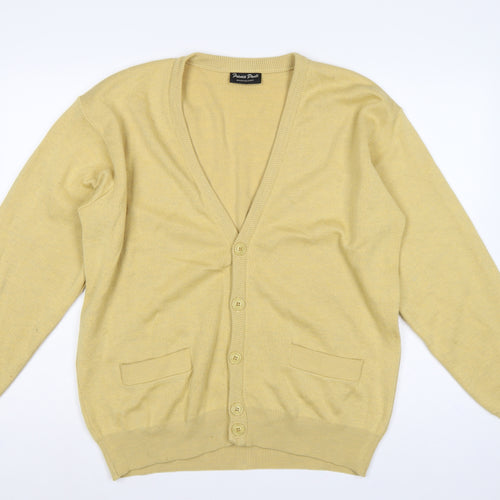 Franco Ponti Men's Yellow XL Merino Wool Blend V-Neck Cardigan
