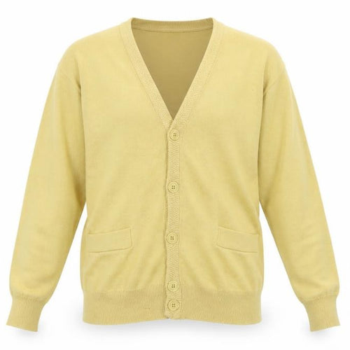 Franco Ponti Men's Yellow XL Merino Wool Blend V-Neck Cardigan