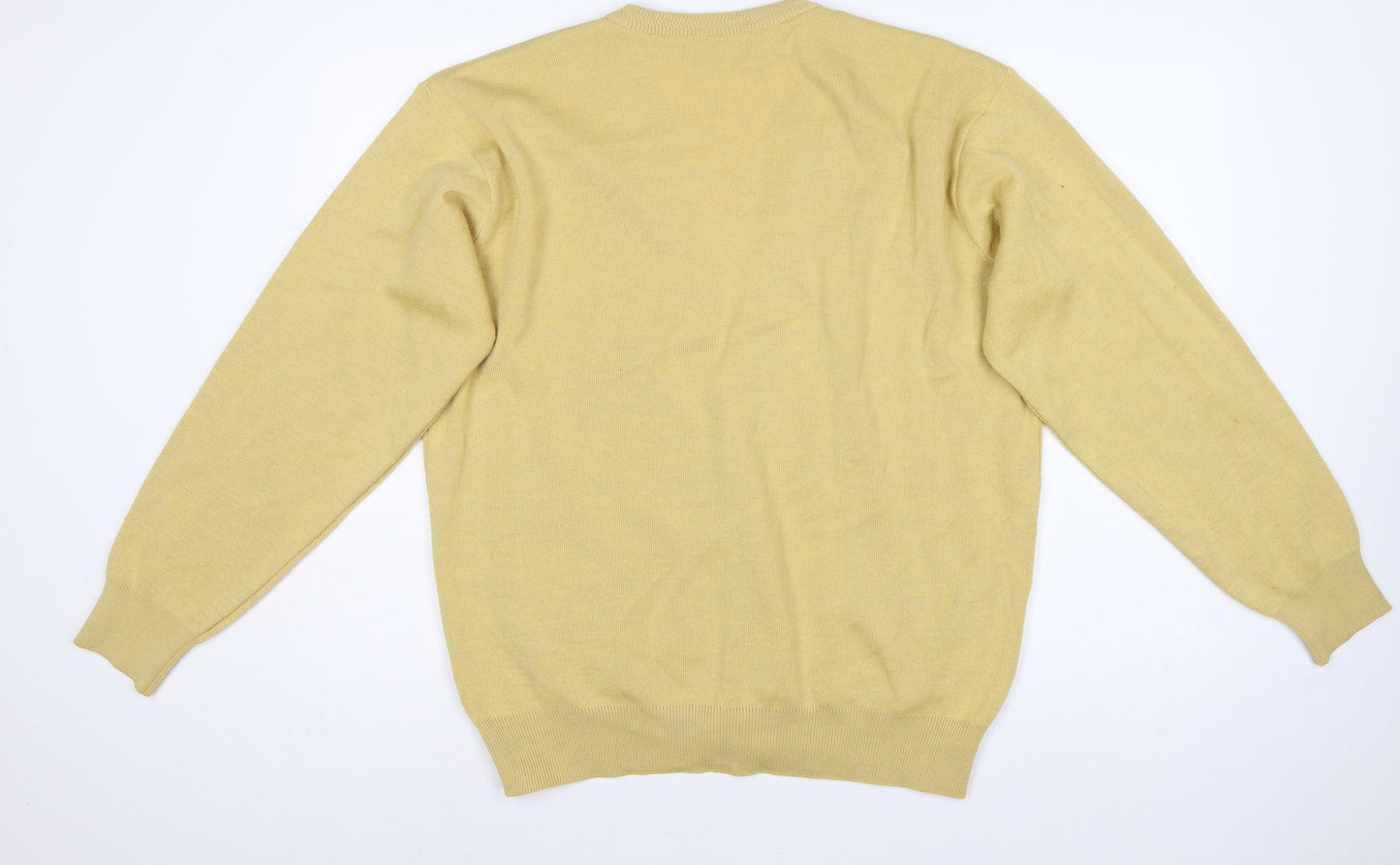 Franco Ponti Men's Yellow XL Merino Wool Blend V-Neck Cardigan