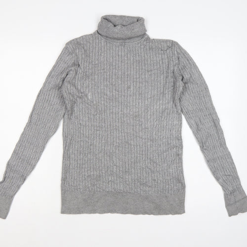 Feraud Men’s Grey Size S Ribbed Roll Neck Viscose Knit Pullover Jumper