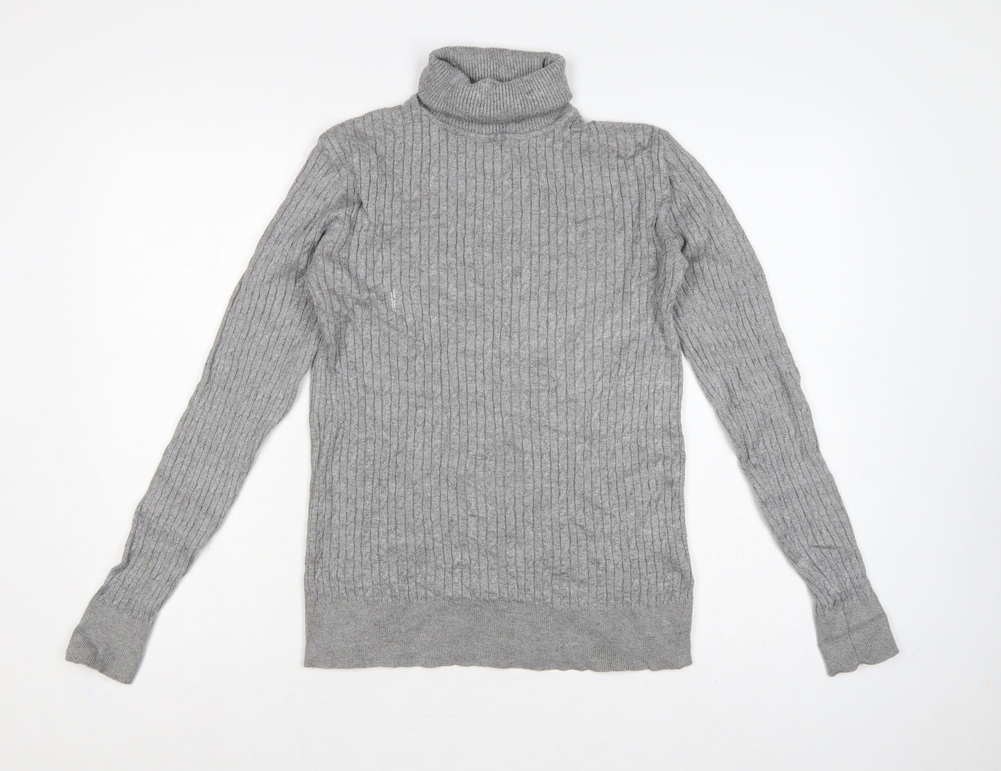 Feraud Men’s Grey Size S Ribbed Roll Neck Viscose Knit Pullover Jumper