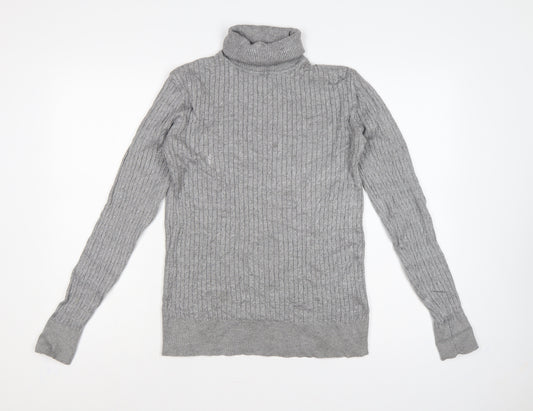 Feraud Men’s Grey Size S Ribbed Roll Neck Viscose Knit Pullover Jumper