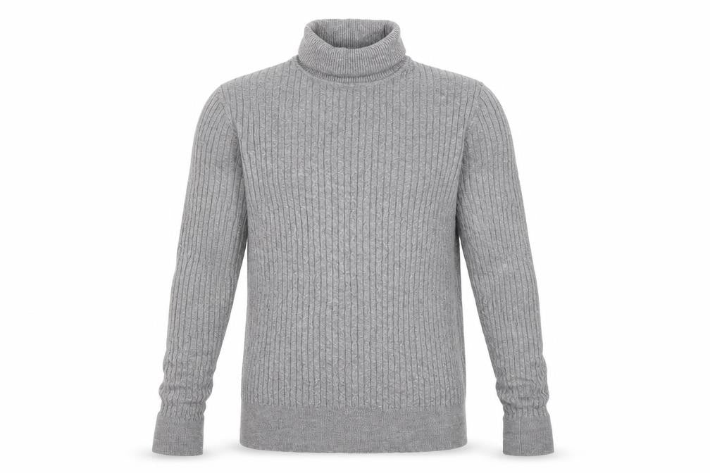 Feraud Men’s Grey Size S Ribbed Roll Neck Viscose Knit Pullover Jumper