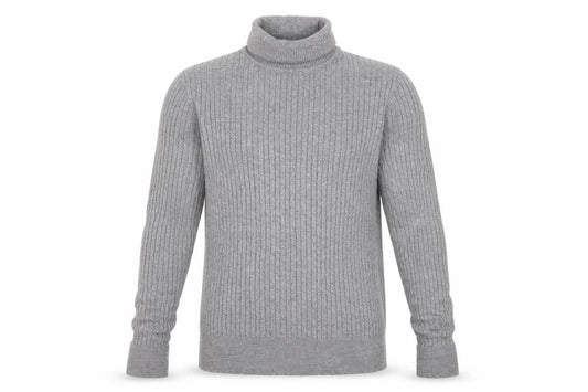 Feraud Men’s Grey Size S Ribbed Roll Neck Viscose Knit Pullover Jumper