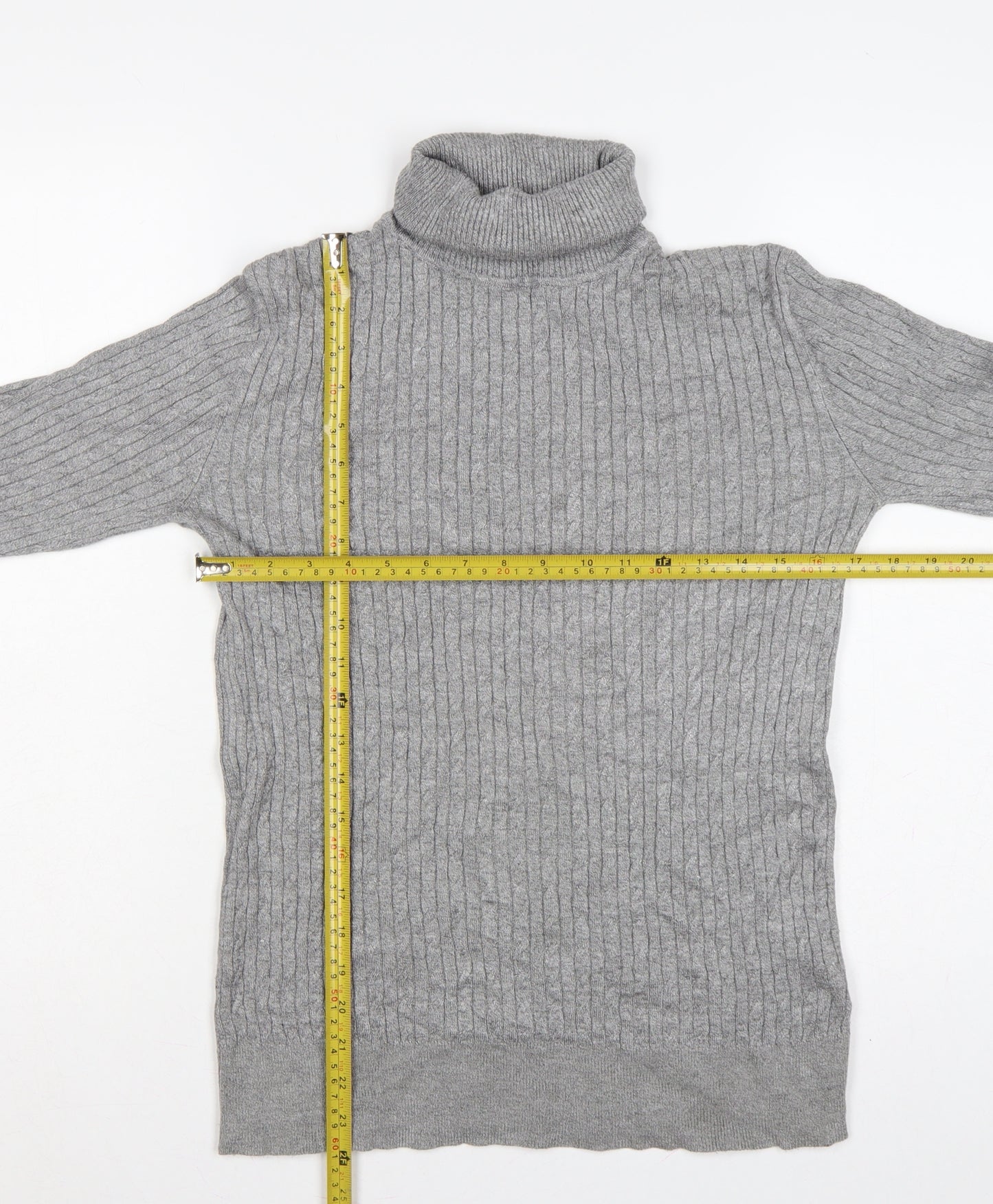 Feraud Men’s Grey Size S Ribbed Roll Neck Viscose Knit Pullover Jumper