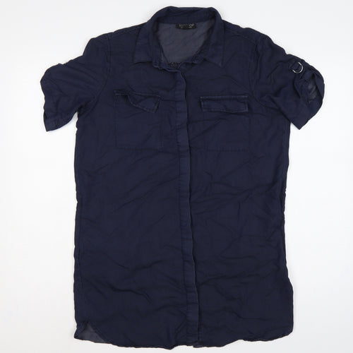 Topshop Women Blue UK 8 Collared Button-Up Short Sleeve Blouse