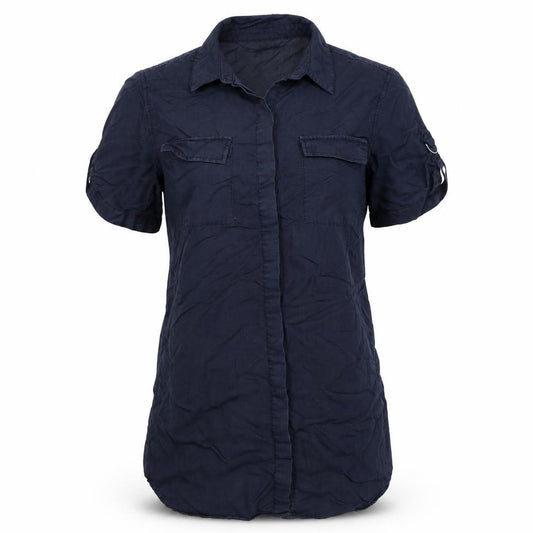 Topshop Women Blue UK 8 Collared Button-Up Short Sleeve Blouse