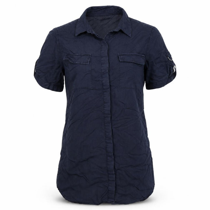 Topshop Women Blue UK 8 Collared Button-Up Short Sleeve Blouse