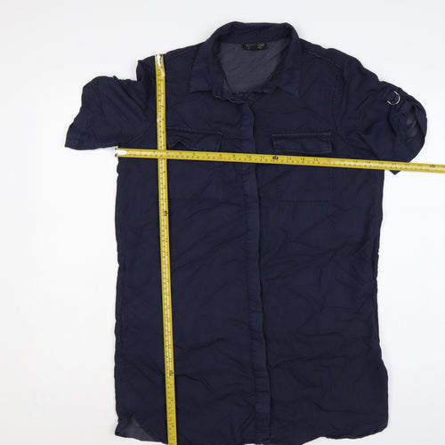 Topshop Women Blue UK 8 Collared Button-Up Short Sleeve Blouse
