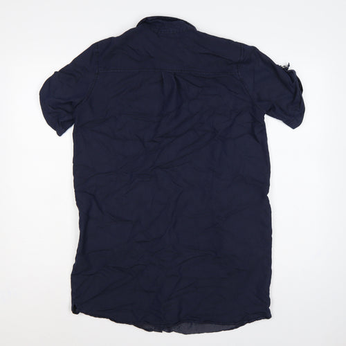 Topshop Women Blue UK 8 Collared Button-Up Short Sleeve Blouse