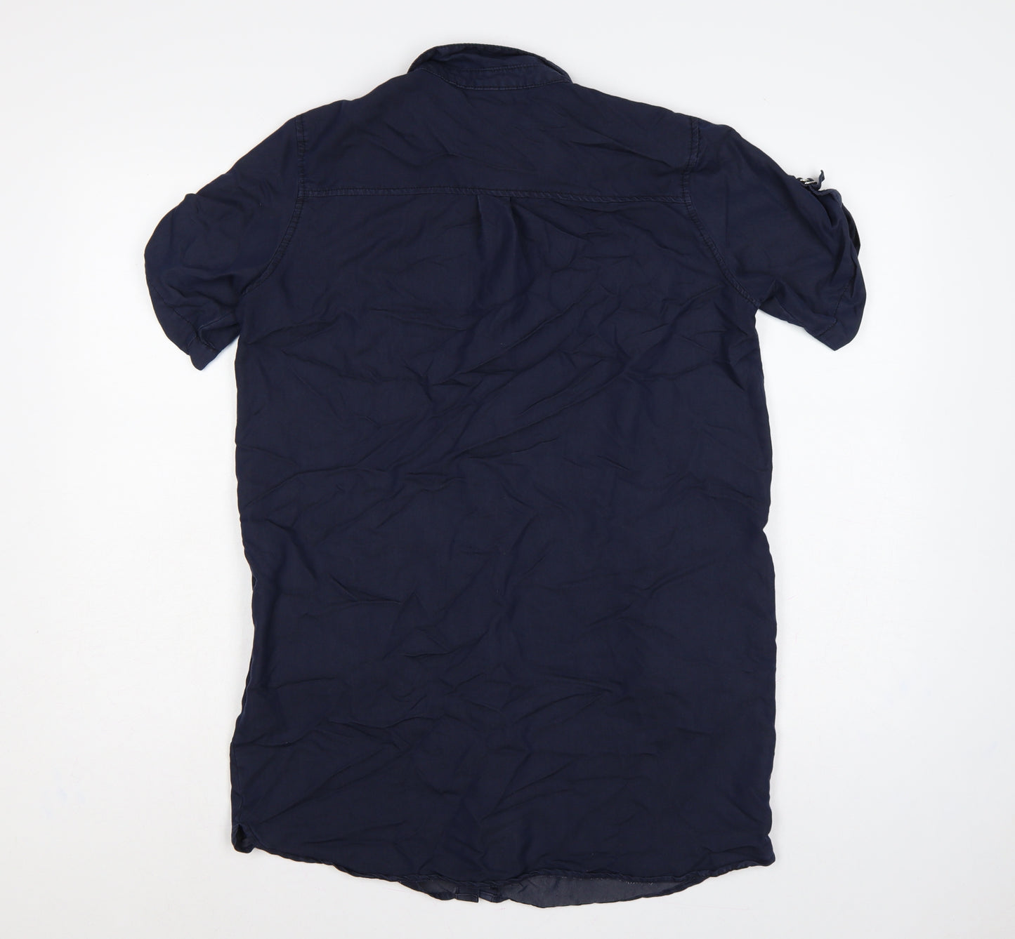 Topshop Women Blue UK 8 Collared Button-Up Short Sleeve Blouse
