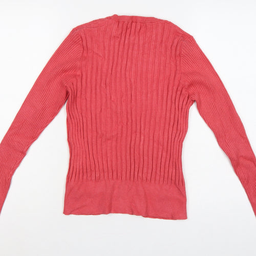 Per Una Women’s Pink Ribbed Crew Neck Jumper UK 18 Long Sleeve