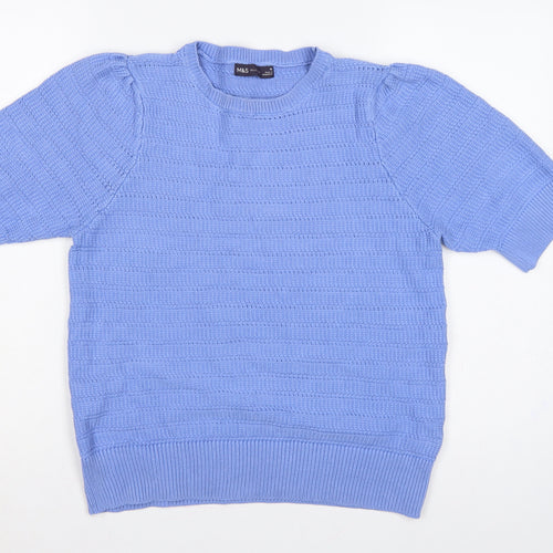Marks and Spencer Women Blue UK 16 Cotton Knit Short Sleeve Jumper