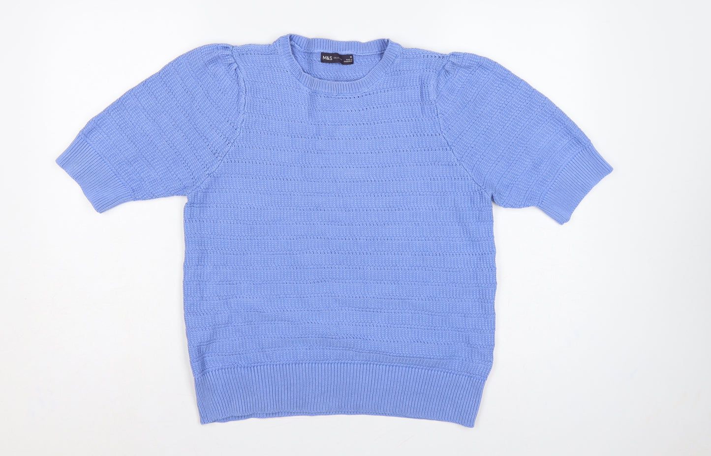 Marks and Spencer Women Blue UK 16 Cotton Knit Short Sleeve Jumper