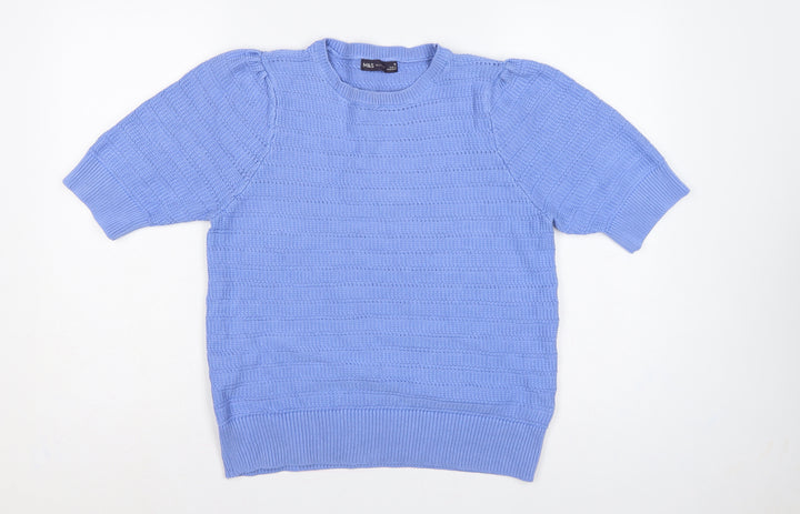 Marks and Spencer Women Blue UK 16 Cotton Knit Short Sleeve Jumper