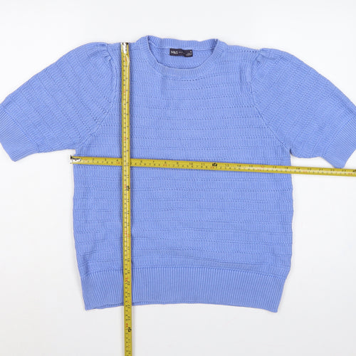 Marks and Spencer Women Blue UK 16 Cotton Knit Short Sleeve Jumper