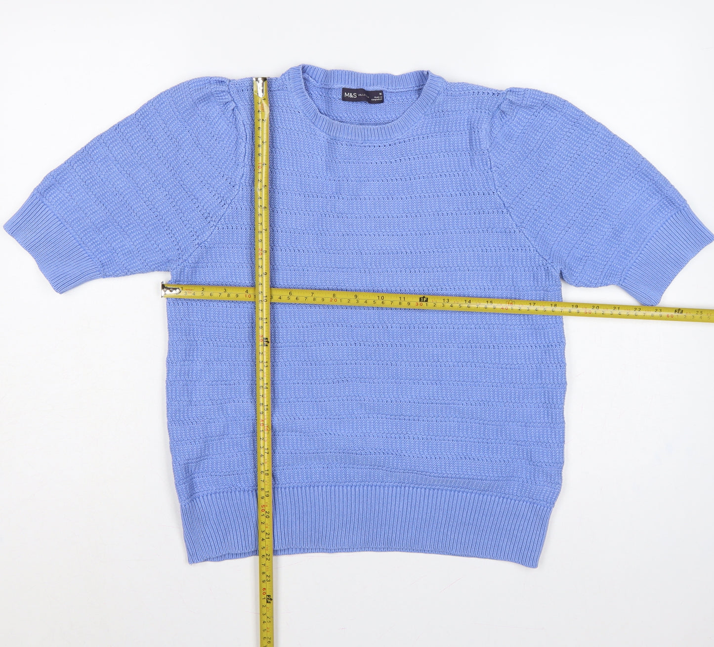 Marks and Spencer Women Blue UK 16 Cotton Knit Short Sleeve Jumper