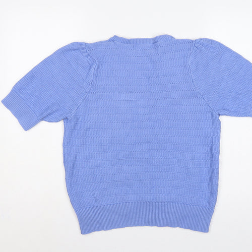Marks and Spencer Women Blue UK 16 Cotton Knit Short Sleeve Jumper