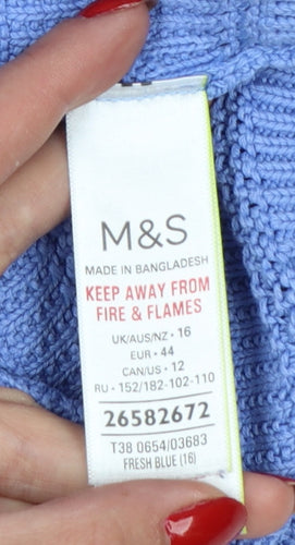 Marks and Spencer Women Blue UK 16 Cotton Knit Short Sleeve Jumper
