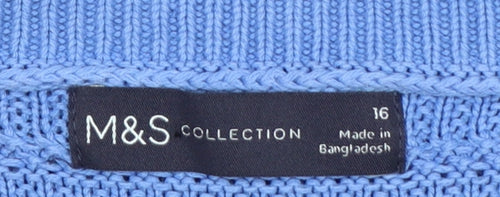 Marks and Spencer Women Blue UK 16 Cotton Knit Short Sleeve Jumper