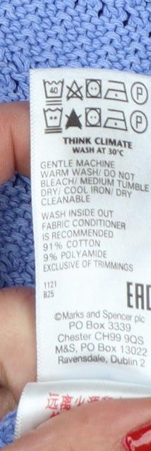 Marks and Spencer Women Blue UK 16 Cotton Knit Short Sleeve Jumper