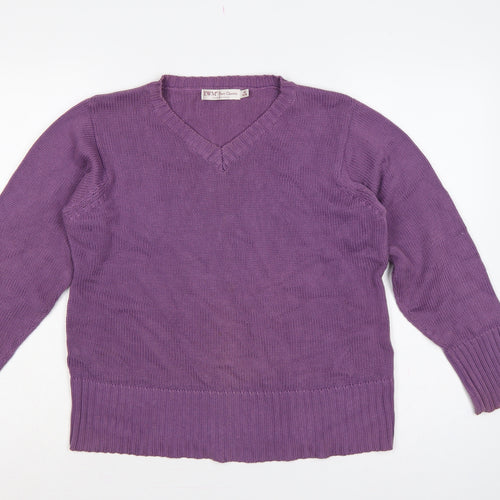 EWM Women’s Purple Cotton V-Neck Pullover Jumper Size 14