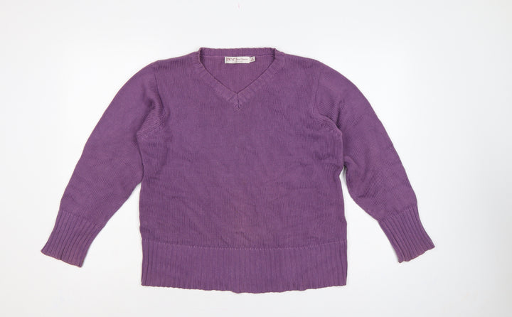EWM Women’s Purple Cotton V-Neck Pullover Jumper Size 14