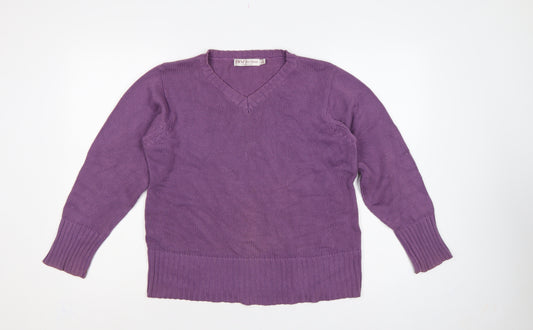 EWM Women’s Purple Cotton V-Neck Pullover Jumper Size 14