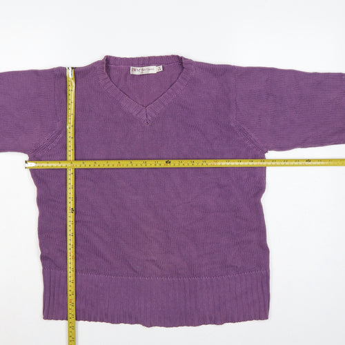 EWM Women’s Purple Cotton V-Neck Pullover Jumper Size 14