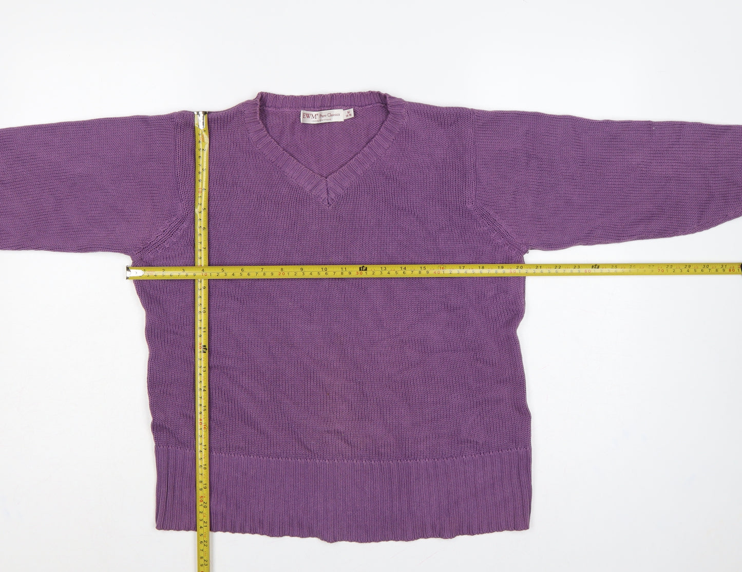 EWM Women’s Purple Cotton V-Neck Pullover Jumper Size 14
