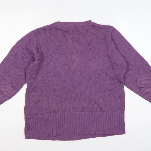 EWM Women’s Purple Cotton V-Neck Pullover Jumper Size 14