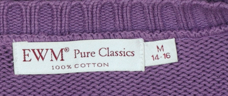 EWM Women’s Purple Cotton V-Neck Pullover Jumper Size 14