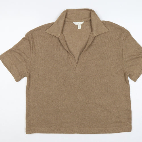 H&M Womens Brown Collared Short Sleeve Knit Pullover Jumper UK 12