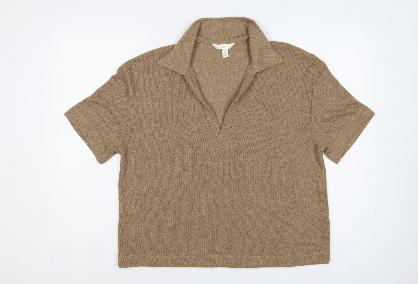 H&M Womens Brown Collared Short Sleeve Knit Pullover Jumper UK 12