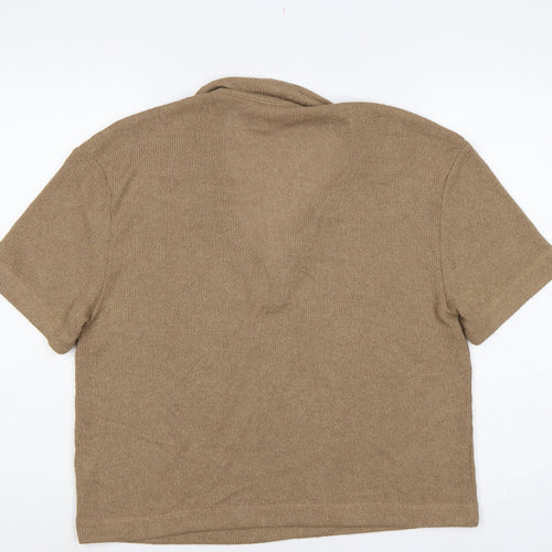 H&M Womens Brown Collared Short Sleeve Knit Pullover Jumper UK 12