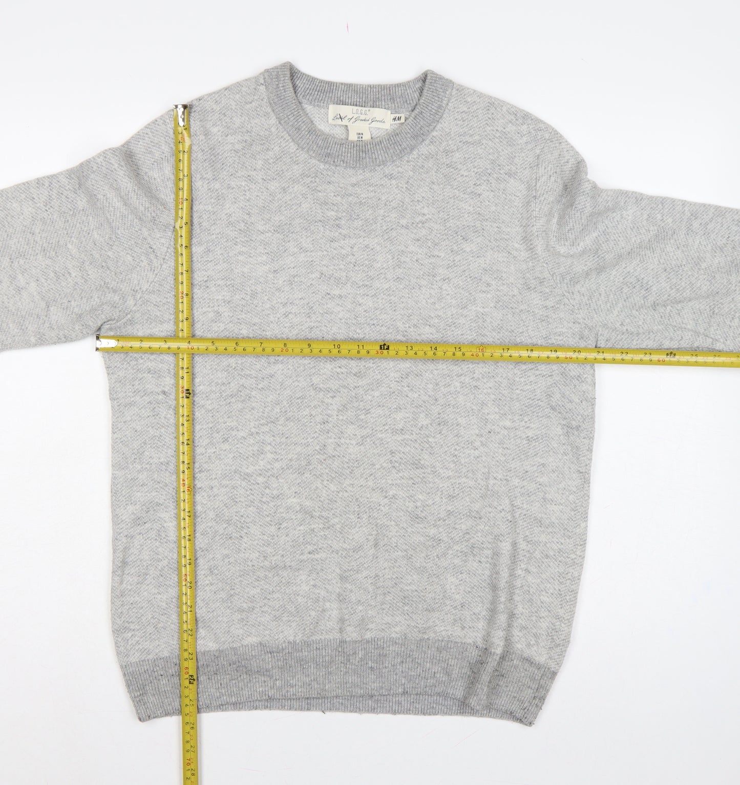 H&M L.O.G.G. Men’s Grey M Crew Neck Cotton Blend Knit Pullover Jumper