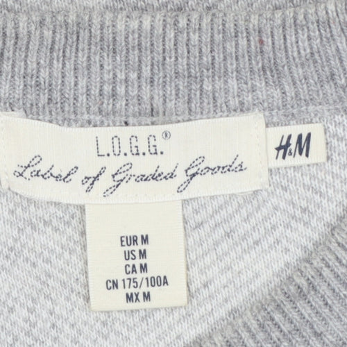 H&M L.O.G.G. Men’s Grey M Crew Neck Cotton Blend Knit Pullover Jumper