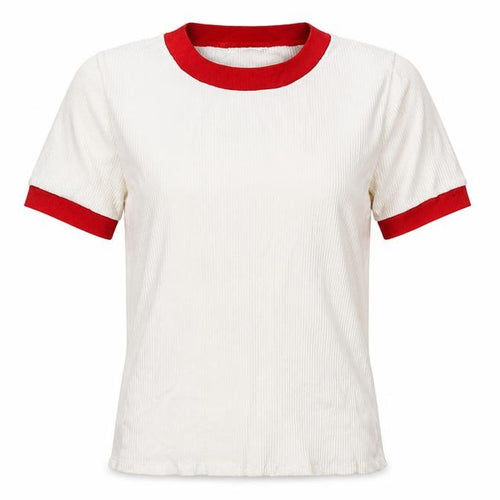 Zara Women White Red Ringer Ribbed Short Sleeve T-Shirt Size S