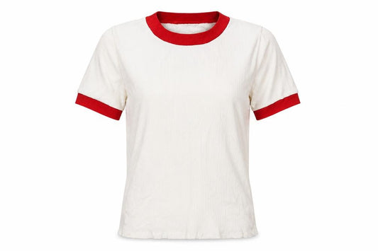 Zara Women White Red Ringer Ribbed Short Sleeve T-Shirt Size S
